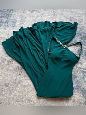 B’Dazzle Y2K Emerald Green Beaded Prom Dress Open Back Flowy Formal 000 Vintage